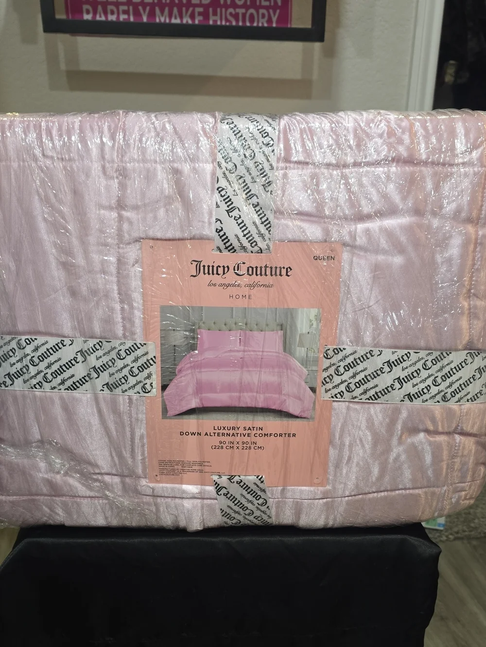 Juicy Couture Home Luxury Satin Down Alternative Queen Comforter- Pink